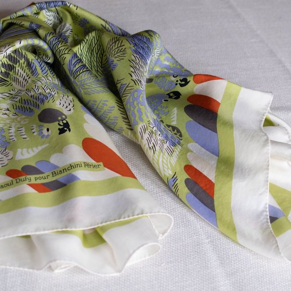 Vintage French Bianchini Ferier Pure Silk Large Scarf with Parrot Motif - Picture 3 of 5